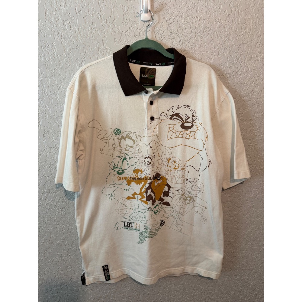 Lot 29 Looney Tunes Tasmanian Devil Polo Shirt Size M Y2K Streetwear Vintage
